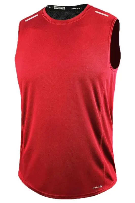 Men's Moisture Wicking Quick Dry Athletic Tech Performance Sports Sleeveless T-shirt Gym 108-RED - 2