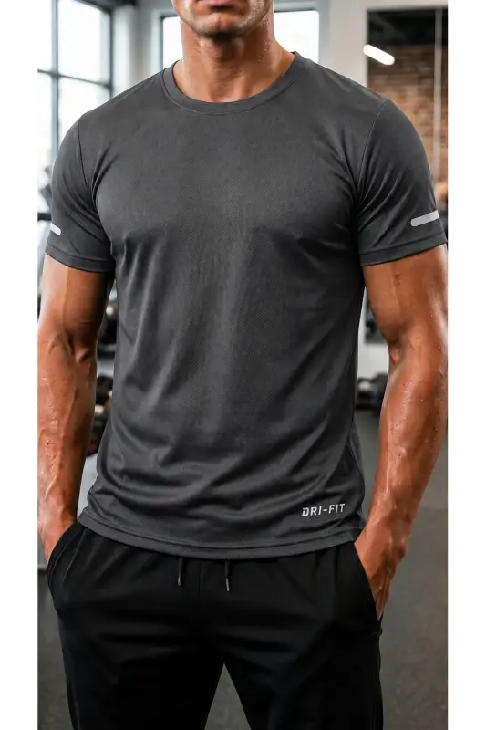Men's Moisture Wicking Quick Dry Athletic Tech Performance Sports T-Shirt-DARK GRAY - 1