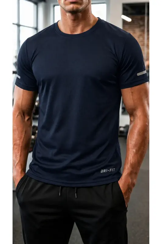 Men's Moisture Wicking Quick Dry Athletic Tech Performance Sports T-Shirt-NAVY - 1