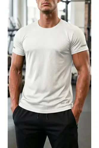 Men's Moisture Wicking Quick Dry Athletic Tech Performance Sports T-Shirt-WHITE 