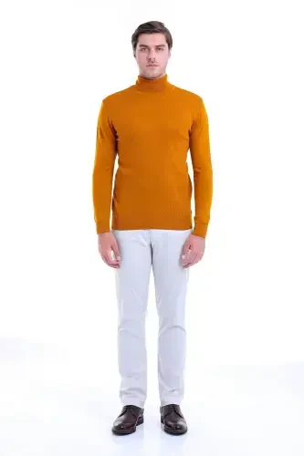 Men's Mustard Regular Fit Patterned Turtleneck Knit - 3