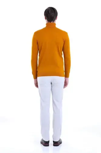 Men's Mustard Regular Fit Patterned Turtleneck Knit - 5