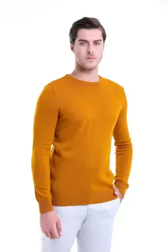 Men's Mustard Regular Fit Plain Crew Neck Knitwear K - 1