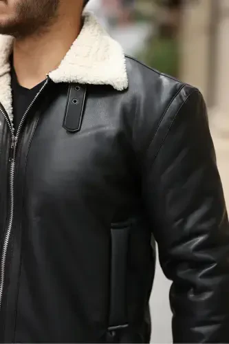 Men's Napa Leather Full Fur Lined Slim Fit Jacket & Coat-WHITE - 1