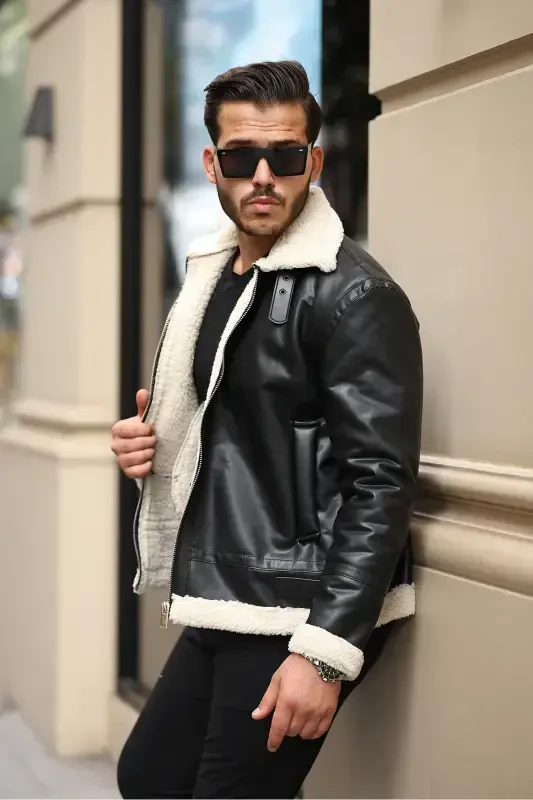 Men's Napa Leather Full Fur Lined Slim Fit Jacket & Coat-WHITE - 4