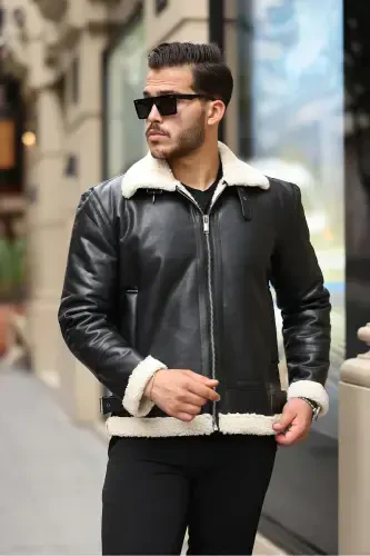 Men's Napa Leather Full Fur Lined Slim Fit Jacket & Coat-WHITE - 6