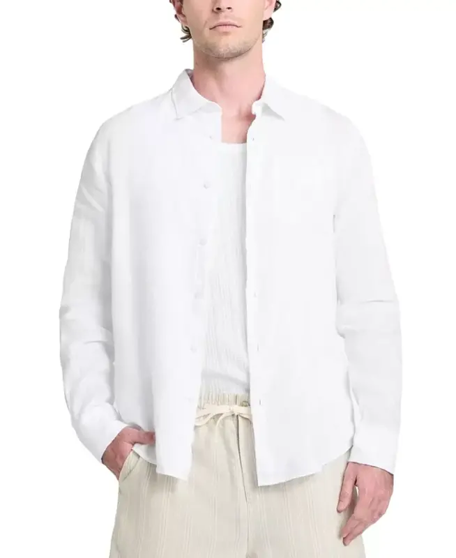 Men's Napa Relaxed-Fit Textured Button-Down Shirt - Pure White - 1