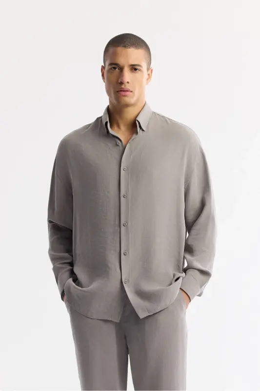 Men's Nardo Grey Button-Down British Collar Modal Blend - 1