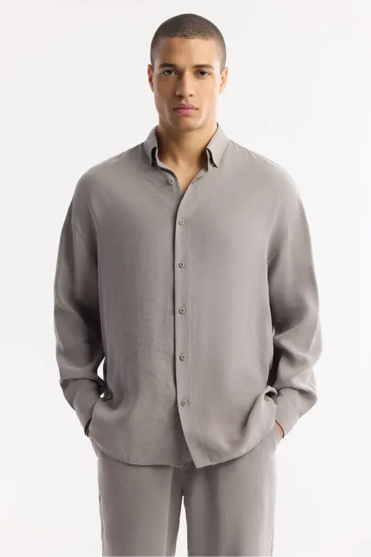 Men's Nardo Grey Button-Down British Collar Modal Blend - 5