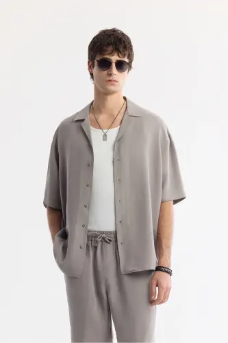 Men's Nardo Oversize Fit Gray Stand-Up Collar Modal Blend 