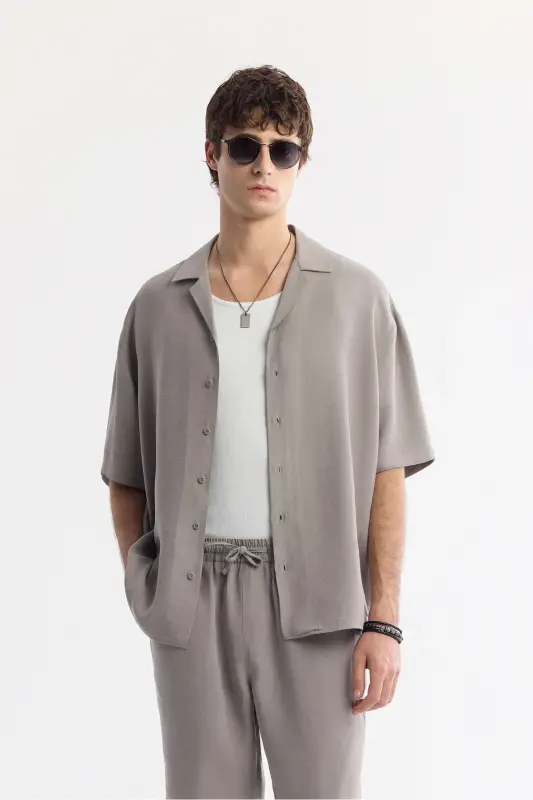 Men's Nardo Oversize Fit Gray Stand-Up Collar Modal Blend - AVVA