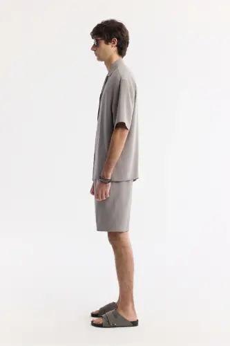 Men's Nardo Oversize Fit Gray Stand-Up Collar Modal Blend - 3