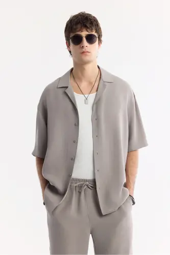 Men's Nardo Oversize Fit Gray Stand-Up Collar Modal Blend - 5