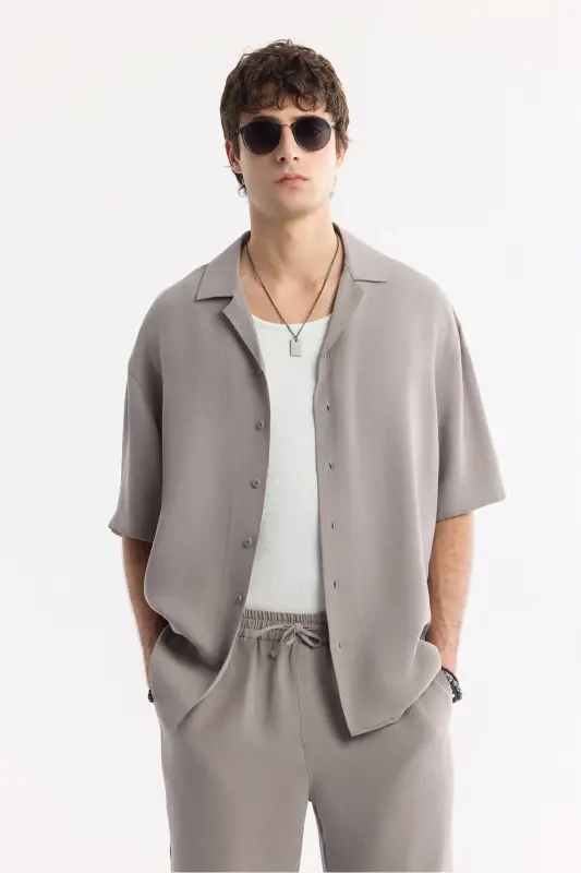 Men's Nardo Oversize Fit Gray Stand-Up Collar Modal Blend - 5
