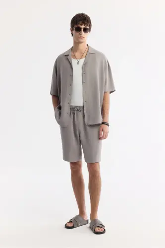 Men's Nardo Oversize Fit Gray Stand-Up Collar Modal Blend - 6