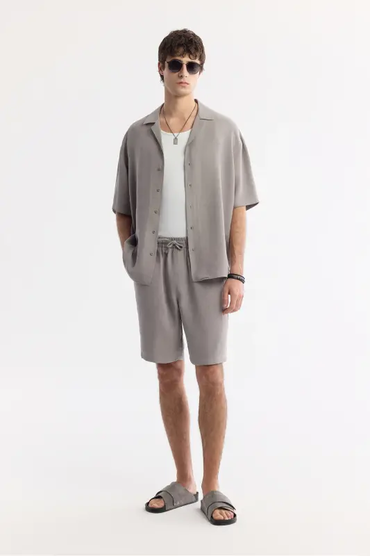 Men's Nardo Oversize Fit Gray Stand-Up Collar Modal Blend - 6