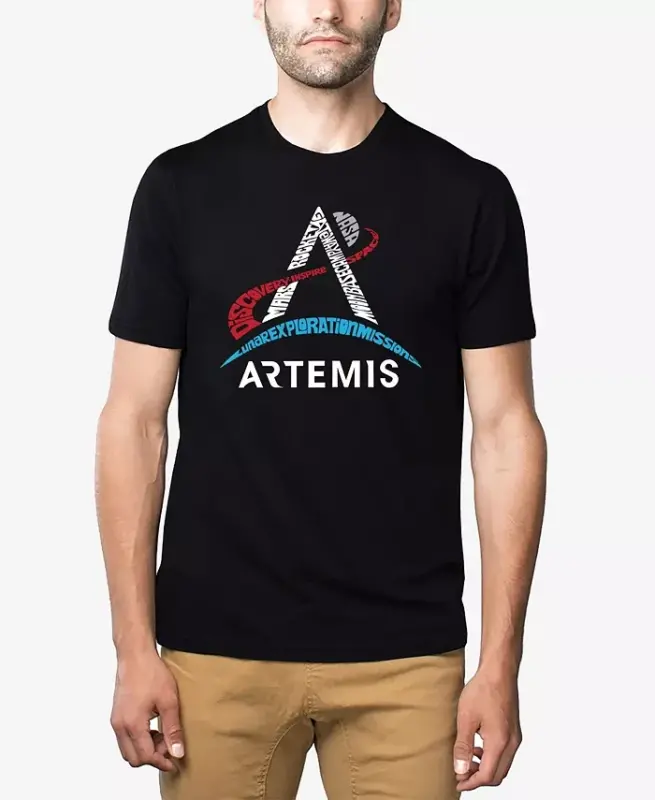 Men's NASA Artemis Logo Premium Blend Word Art T-shirt-Black - 1