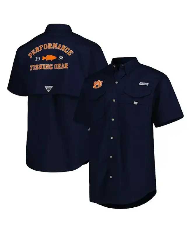 Men's Navy Auburn Tigers Bonehead Button-Up Shirt - 2