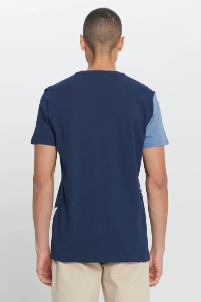 Men's Navy-Beige Standard Fit Regular Fit 100% Cotton Printed Crew Neck T-shirt - 5