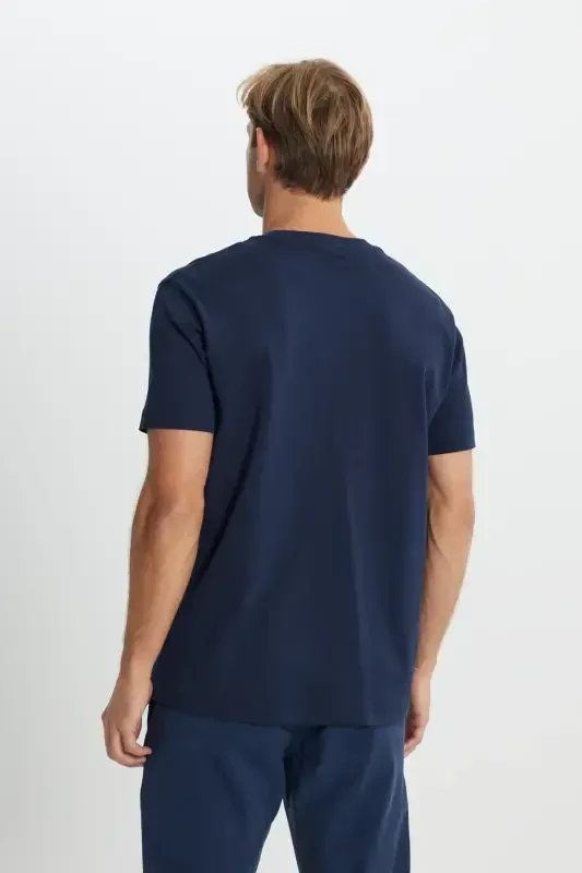Men's Navy Blue 100% Cotton Modern Fit Regular Fit Crew Neck T-Shirt-Navy Blue - 6