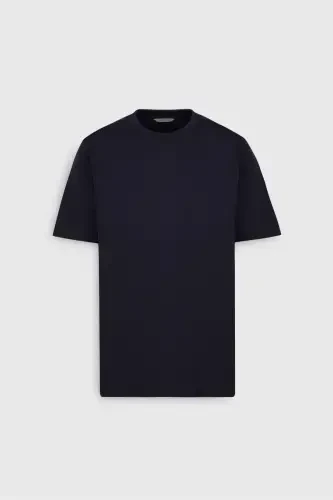 Men's Navy Blue 100% Cotton Modern Fit Regular Fit Crew Neck T-Shirt-Navy Blue - 7