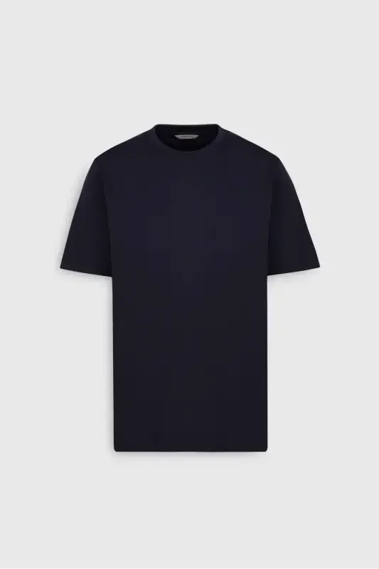 Men's Navy Blue 100% Cotton Modern Fit Regular Fit Crew Neck T-Shirt-Navy Blue - 7