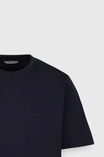 Men's Navy Blue 100% Cotton Modern Fit Regular Fit Crew Neck T-Shirt-Navy Blue - 8