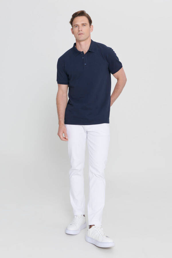 Men's Navy Blue %100 Cotton Non-Iron Pique Polo Neck - 2