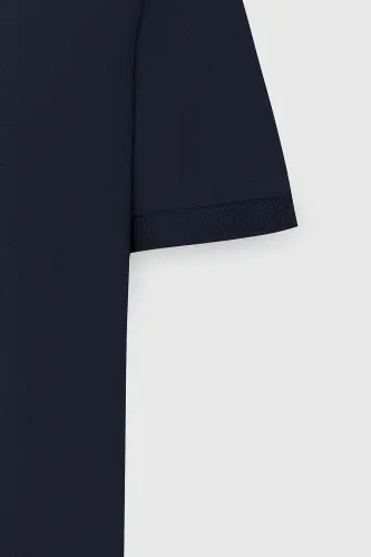 Men's Navy Blue %100 Cotton Non-Iron Pique Polo Neck - 13