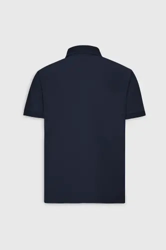 Men's Navy Blue %100 Cotton Non-Iron Pique Polo Neck - 14