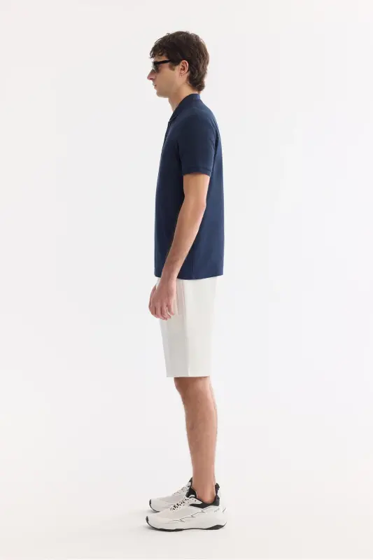 Men's Navy Blue 100% Cotton Quick-Drying Regular Fit Non-Wrinkle Polo Collar T-shirt B001032 - 4