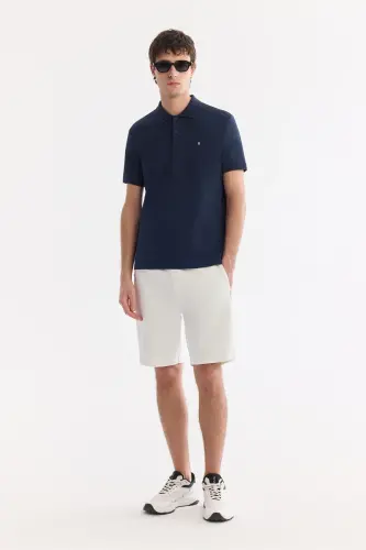Men's Navy Blue 100% Cotton Quick-Drying Regular Fit Non-Wrinkle Polo Collar T-shirt B001032 - 6