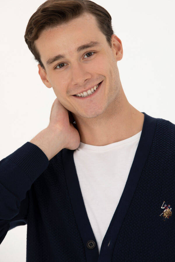 Men's Navy Blue Basic Knit Cardigan - 2