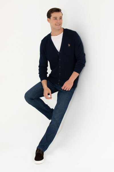 Men's Navy Blue Basic Knit Cardigan - 4