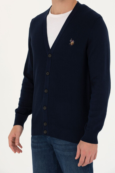 Men's Navy Blue Basic Knit Cardigan - 6