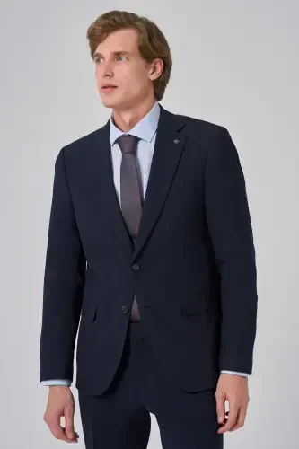 Men's Navy Blue Basic Plain Slim Fit Narrow Cut 6 Drop Suit - 3