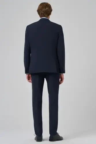 Men's Navy Blue Basic Plain Slim Fit Narrow Cut 6 Drop Suit - 5