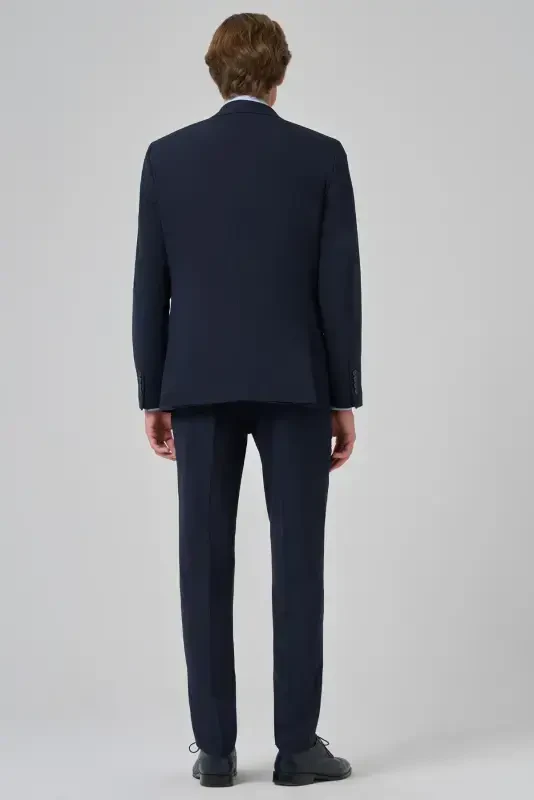 Men's Navy Blue Basic Plain Slim Fit Narrow Cut 6 Drop Suit - 5