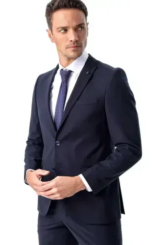 Men's Navy Blue Basic Plain Slim Fit Narrow Cut Size 6 Drop Suit - 2