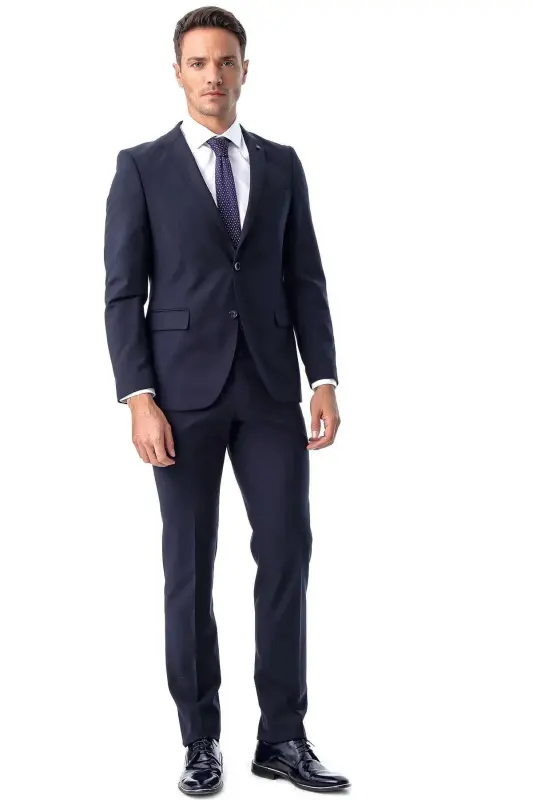 Men's Navy Blue Basic Plain Slim Fit Narrow Cut Size 6 Drop Suit - 1