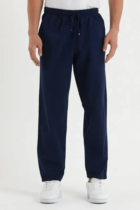 Men's Navy Blue Basic Relaxed Fit Jogger Pants-NAVY BLUE - 1