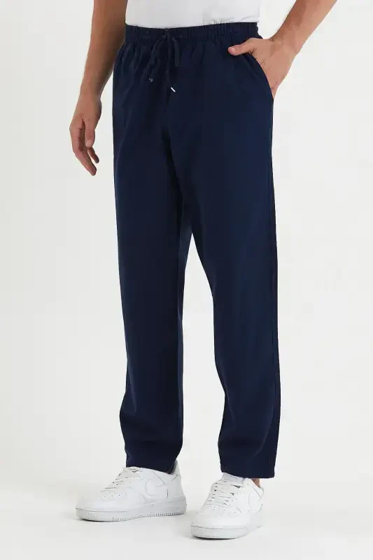 Men's Navy Blue Basic Relaxed Fit Jogger Pants-NAVY BLUE - 2