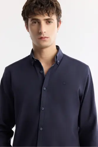 Men's Navy Blue Button-Down Collar Shirt 100% Cotton Oxford Regular Fit B002034 - 4