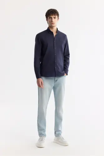 Men's Navy Blue Button-Down Collar Shirt 100% Cotton Oxford Regular Fit B002034 - 7