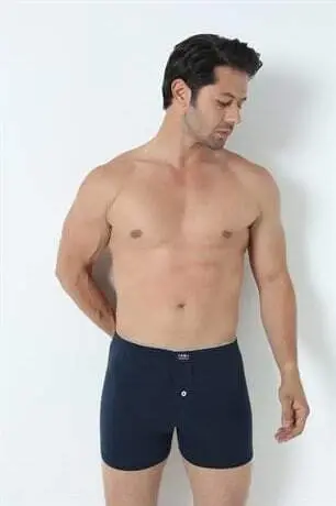Men's Navy Blue Buttoned Boxer Shorts 3-Pack 100% Cotton Jersey - 9