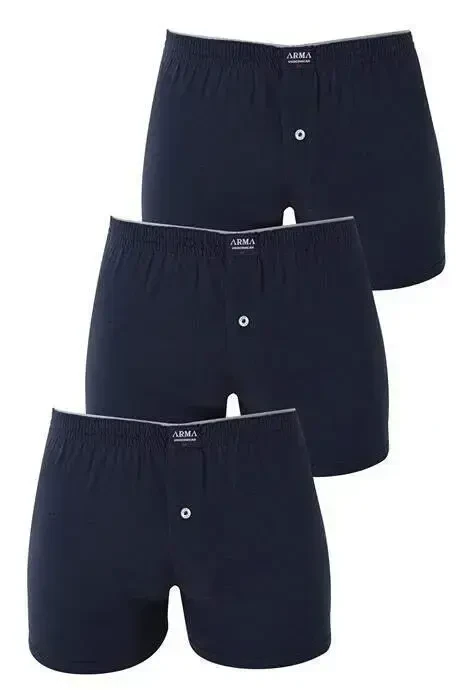 Men's Navy Blue Buttoned Boxer Shorts 3-Pack 100% Cotton Jersey - 2