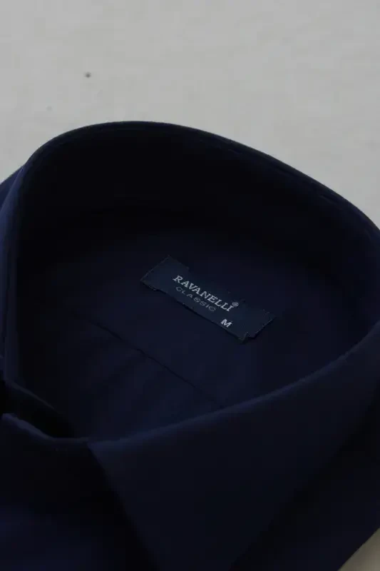 Men's Navy Blue Classic Collar Easy Iron Cotton Blend Slim Fit Special Boxed Shirt G90-Navy - 4