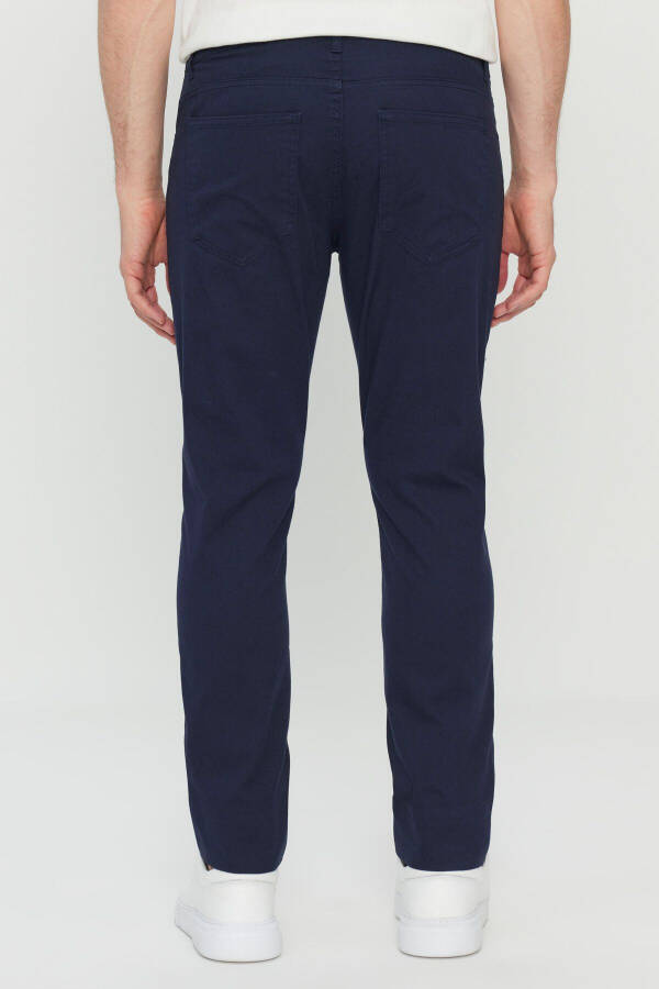 Men's Navy Blue Cotton Slim Fit Narrow Cut 5 Pocket Es - 5