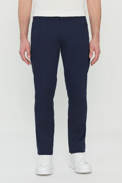 Men's Navy Blue Cotton Slim Fit Narrow Cut 5 Pocket Es - AC&CO / ALTINYILDIZ CLASSICS