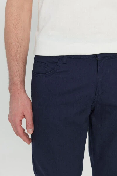 Men's Navy Blue Cotton Slim Fit Narrow Cut 5 Pocket Es - 4